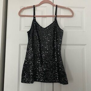 Express Black Sequin Camisole Top